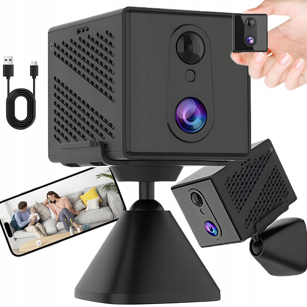 Mini Monitorovací Kamera Hd 1080P Wifi Smart Pir Detekce Černá