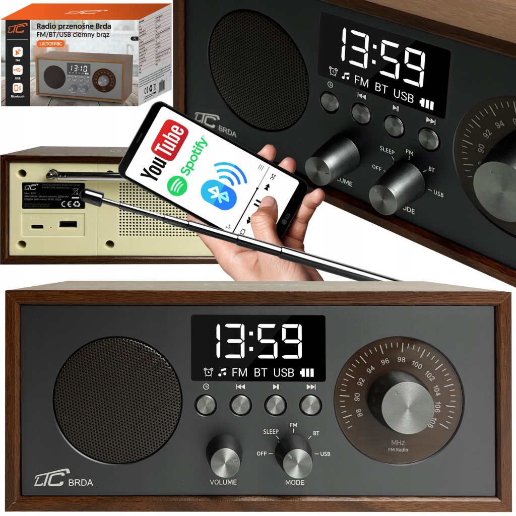 Přenosné Kancelářské Rádio Bluetooth Akumulátor Indukční Nabíječka