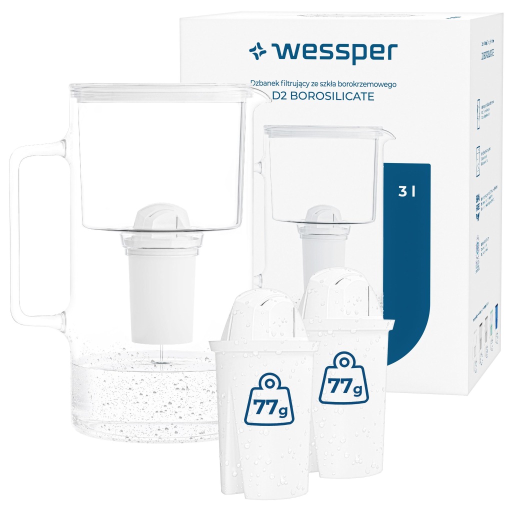 Filtrační konvice skleněná Wessper 3 l bílá 3x aquaclassický filtr