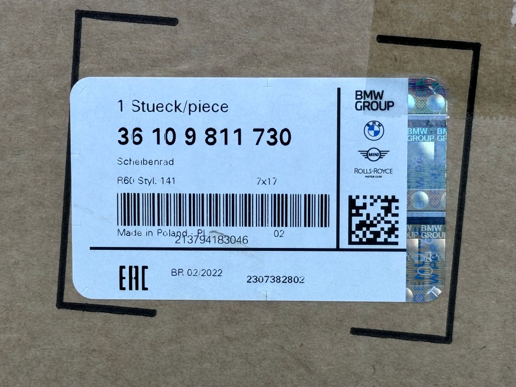 Mini R60 R61 Countryman Felga Aluminiowa 7jx17 Et50 9811730 Nowa Oryginał — zdjęcie 7