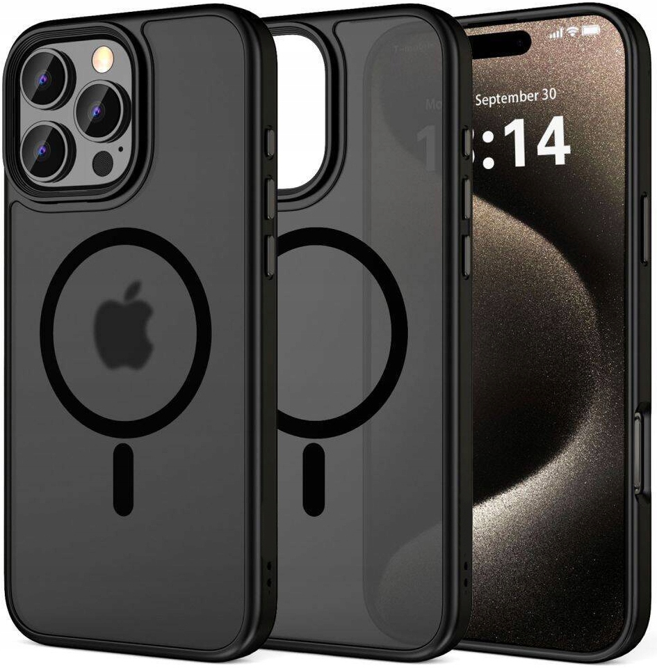 Pouzdro pro iPhone 16 Pro pro MagSafe Zesílený 360° Černý Mat Sklo 2.5 D