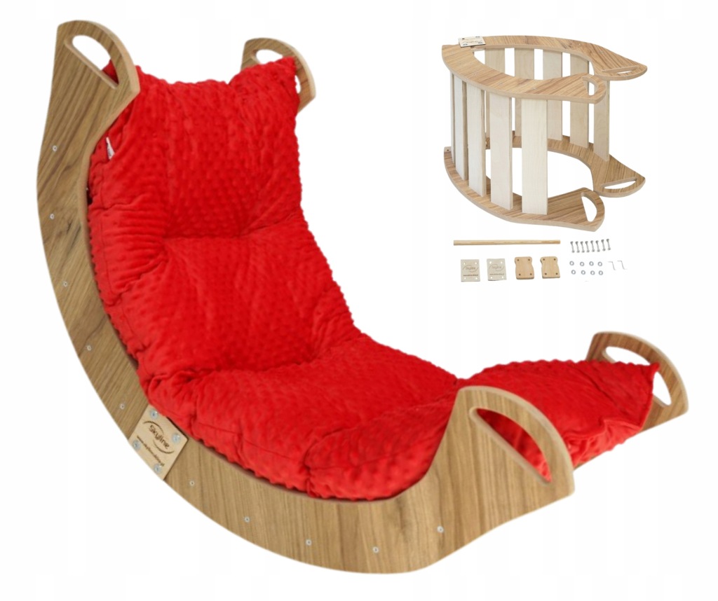 Houpačka s polštářkem Červená Mdf Montessori pro dítě 85 cm/M