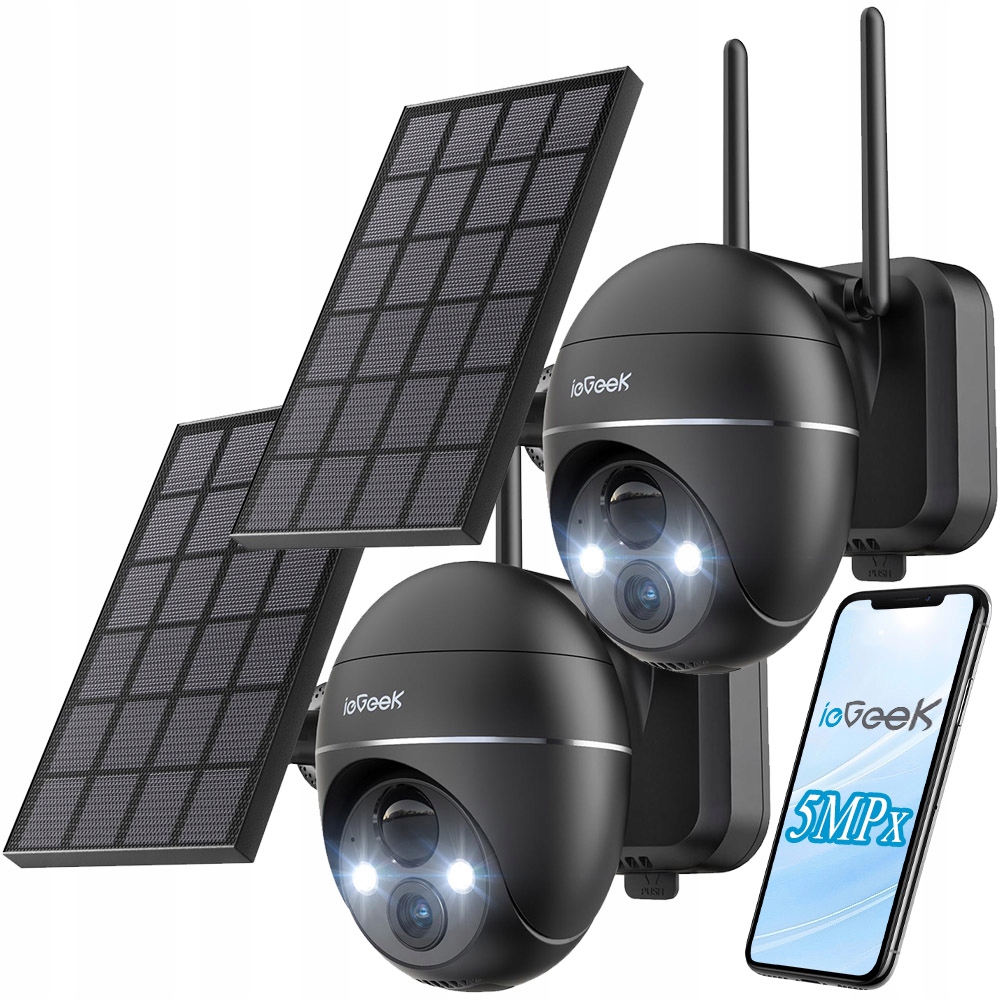 5MPx Venkovní WiFi Ip kamera Otočná 4x Zoom Solární bezdrátová 2ks