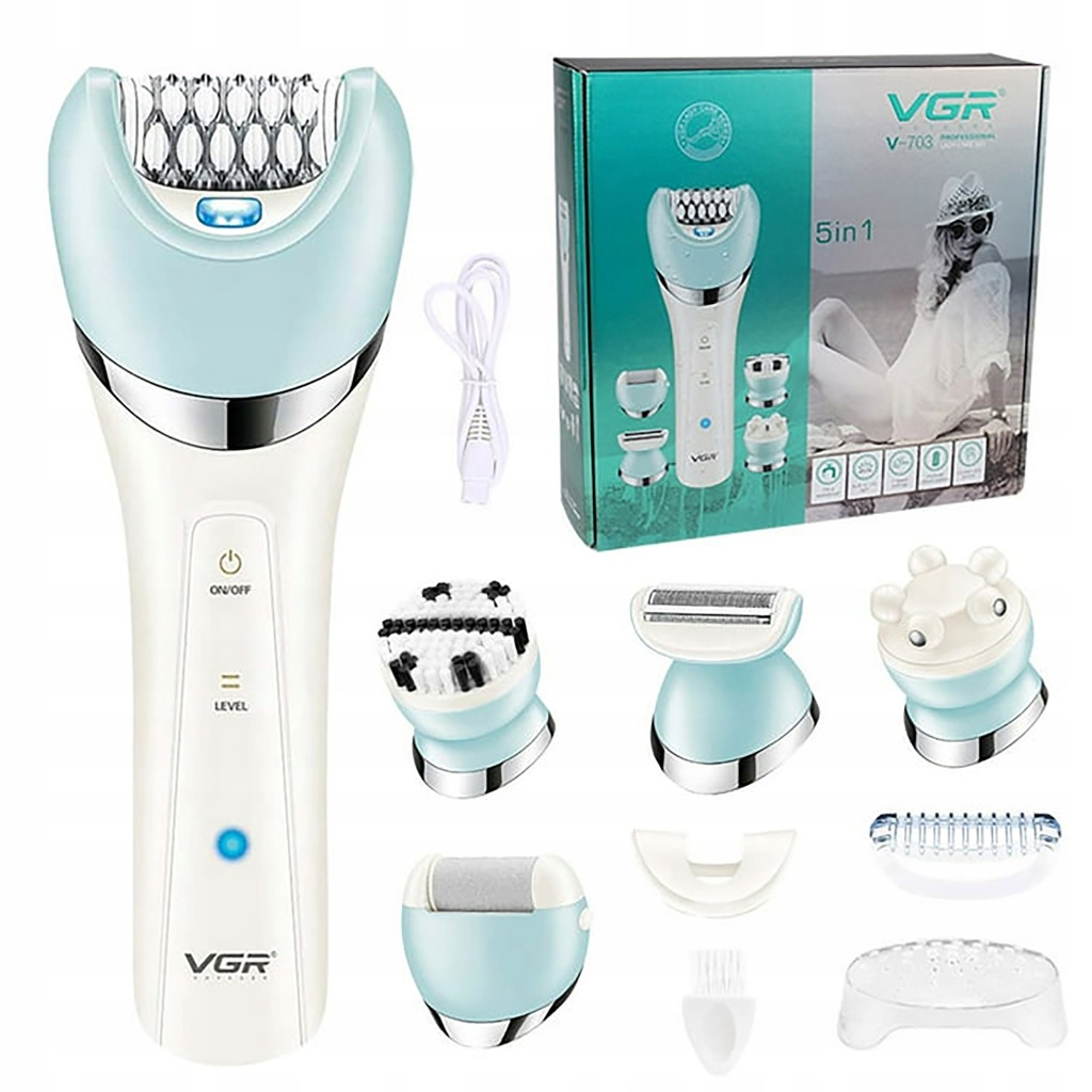 Depilátor Pro Ženy Holicí Strojek Na Nohy Podpaží Bikini Těla Peeling 5V1
