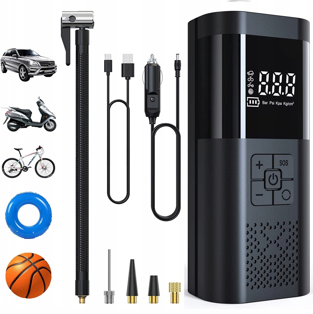 Vzduchová pumpa na baterii 6000 mAh 150 Psi s manometrem a LCD displejem
