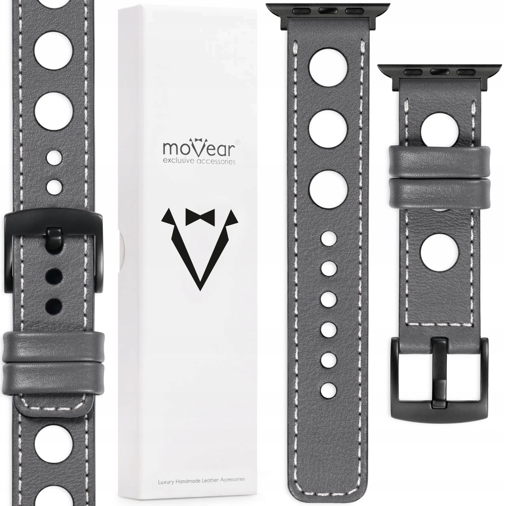 Kožený řemínek pro Apple Watch 42/41/40/38 mm Handmade Šedý Movear