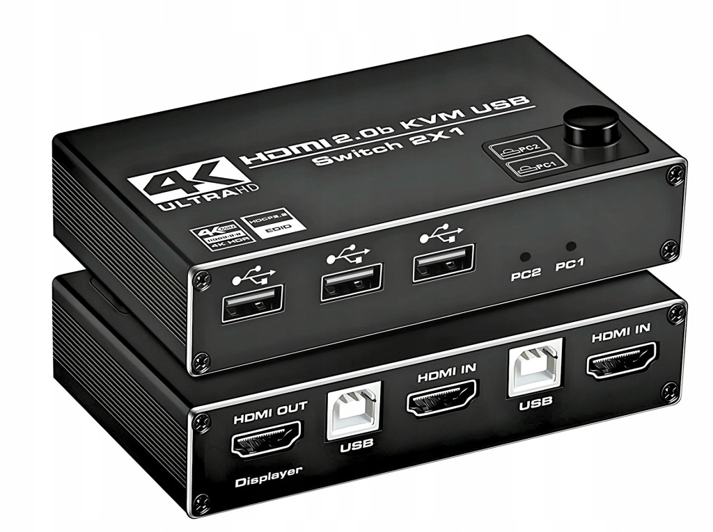 Switch Kvm Hdmi 2.0 Usb Přepínač 4K/60Hz 3xUSB Kabely Klávesová Zkratka