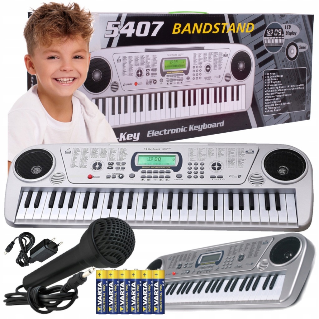 Keyboard Organy Piano Pro Výuku Mikrofon Napájecí Adaptér 54 Kláves baterie A