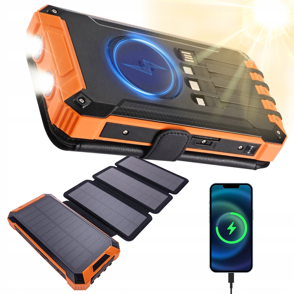 Solární Powerbanka, Indukční Nabíječka 20000 Mah Se 3 Porty