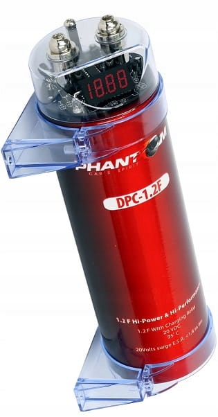 Phantom DPC-1.2F Kondenzátor do auta 1,2F až 700W Rms Voltmetr LCD
