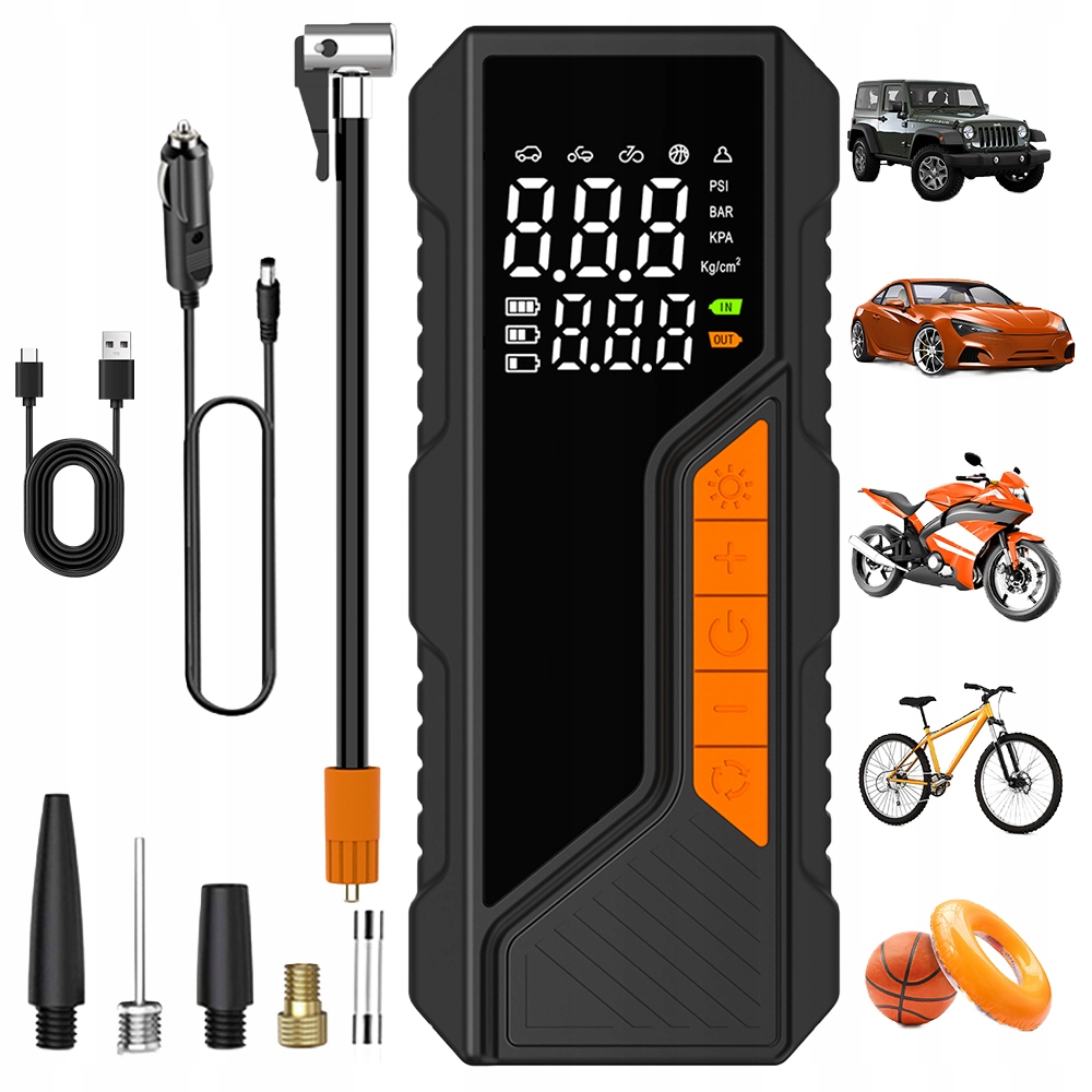 Kompresor Pumpa Led Na Pneumatiky Automobilové Kolo Powerbank 4500 mAh