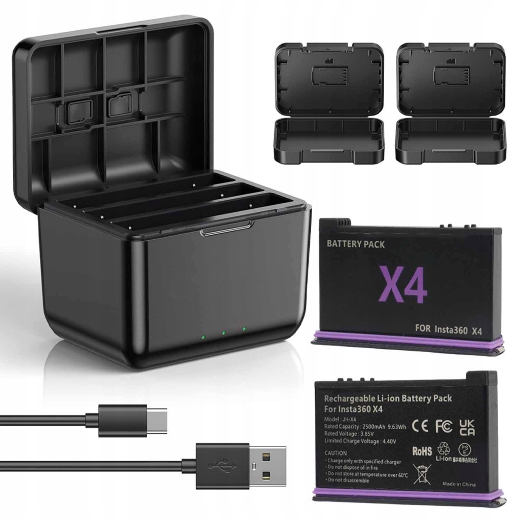 2 Ks Insta 360 X4 Baterie 2500 Mah S Rychlým Nabíjecím Pouzdrem