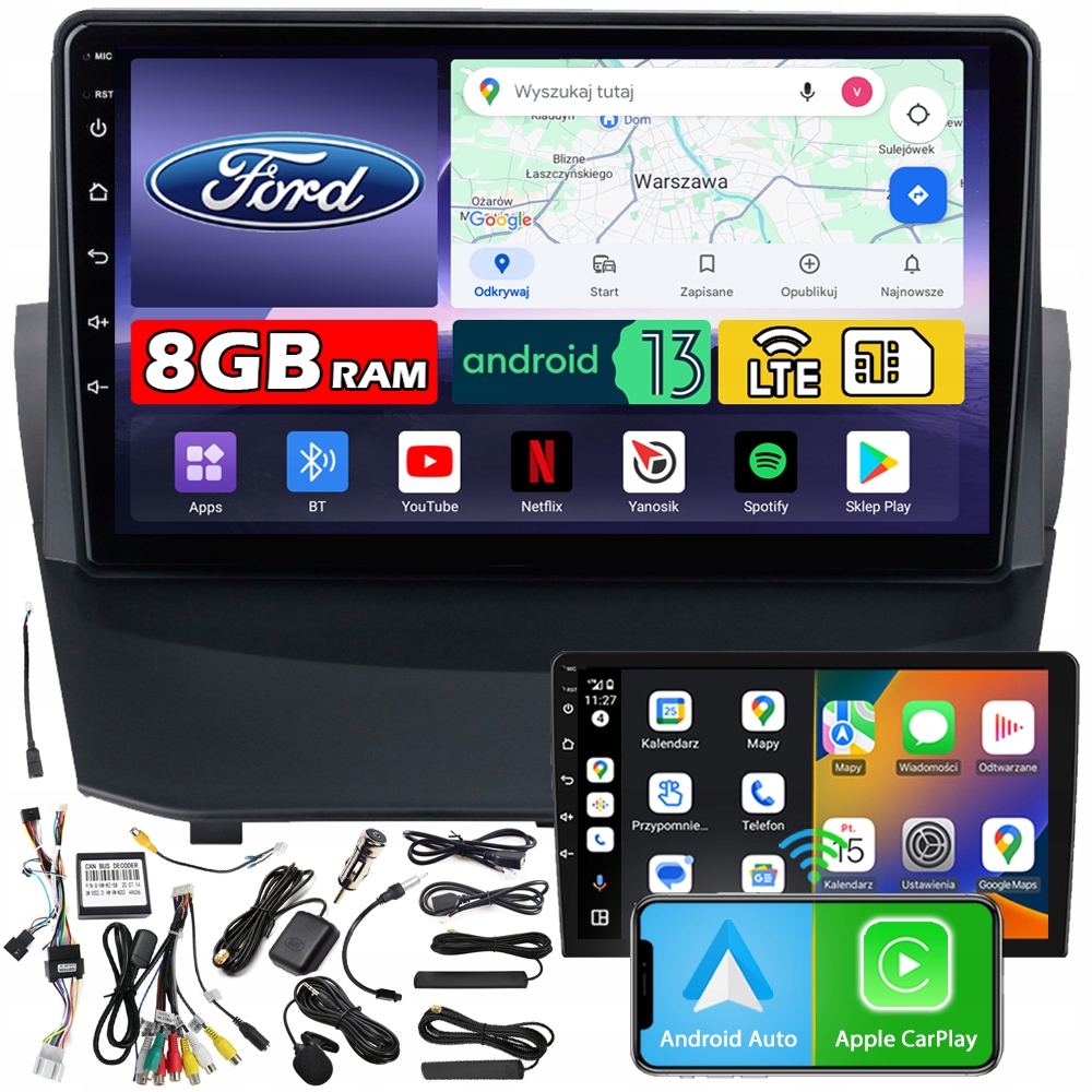Automobilové Rádio Ncs ZQ9 Ford Fiesta Mk7 2009-2017 Navigace 8GB Lte
