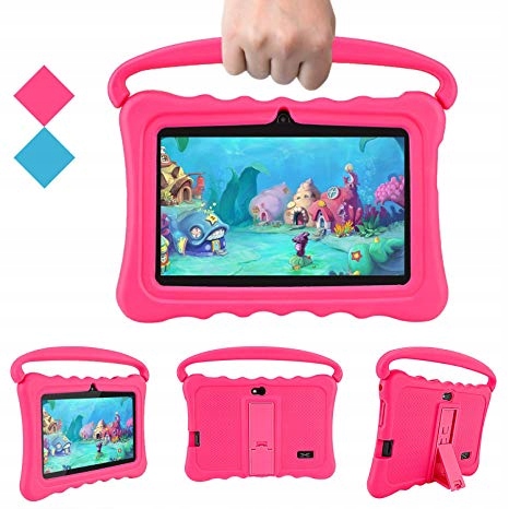 Tablet dětský s uchem 7" silikonové pouzdro Android růžový