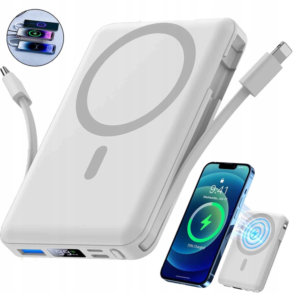 Powerbanka S Magsafe 10000 mAh Pd 20W Mini Powerbanka Qi Magnetická Bílá
