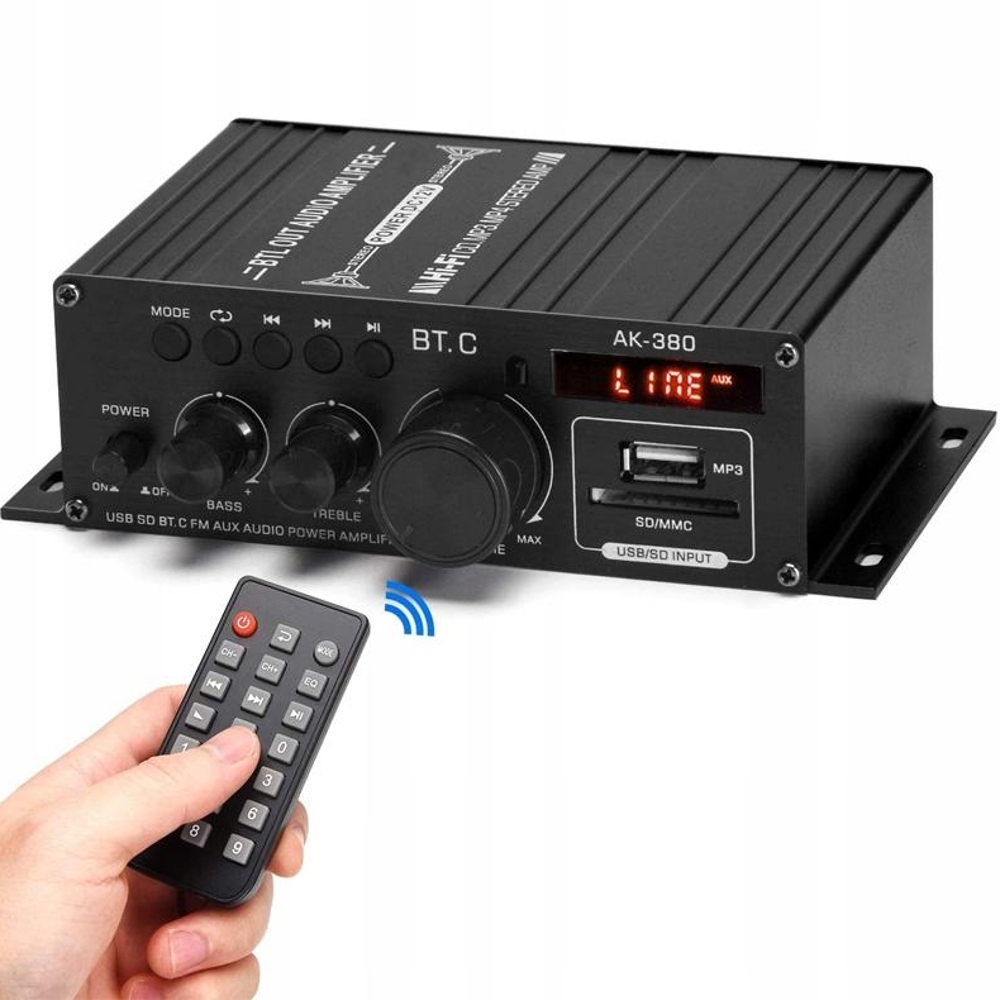 Mini Zesilovač Do Auta Bluetooth Fm Usb Sd Aux 40W Černý Hliníkový