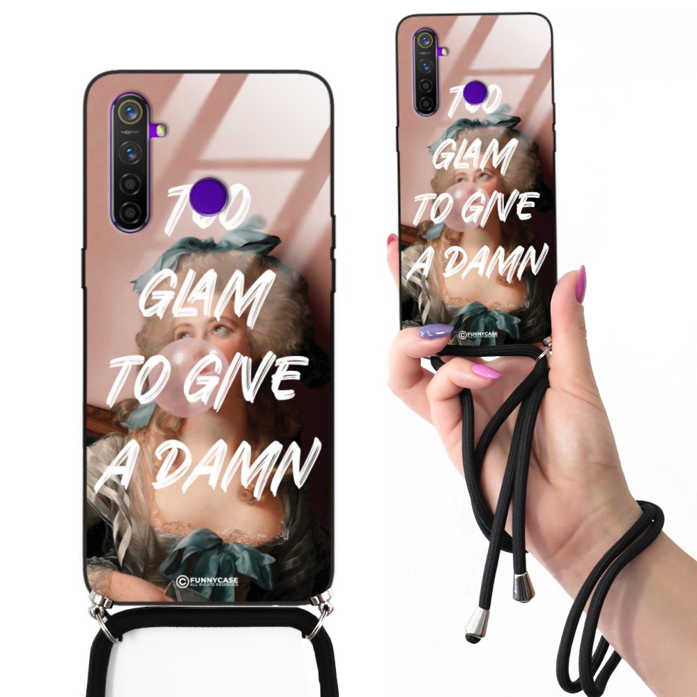 Pouzdro Pro Realme 5 Pro Crossglam Černá Šňůra Moderní Elegantní Vzory