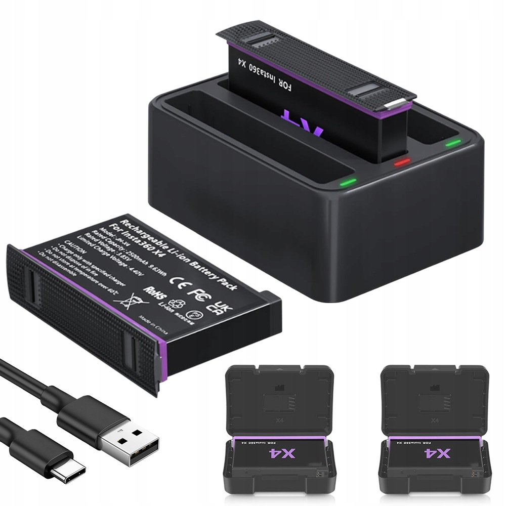 Baterie a nabíječka pro Insta 360 X4 2 kusy 2500 mAh baterie s pouzdrem