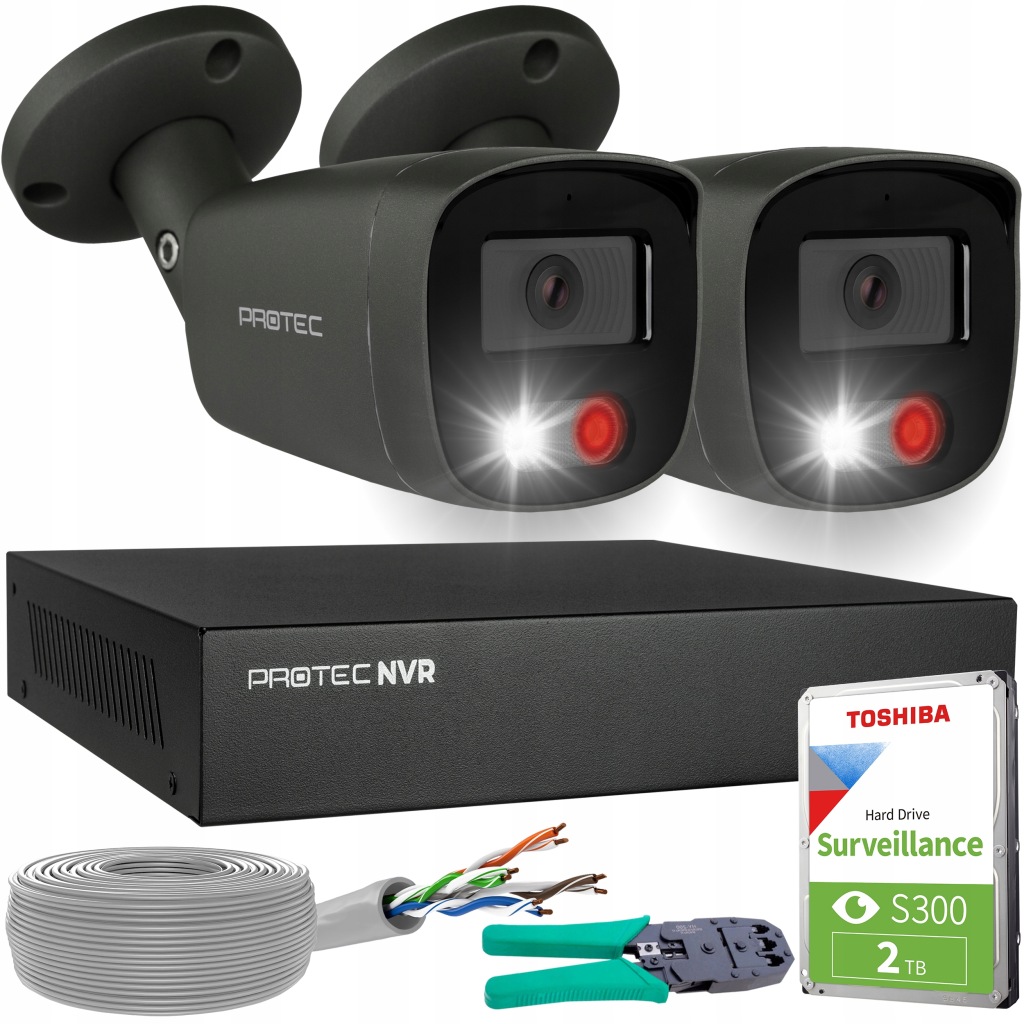 Monitorování 2 kamer Grafitové Ip PoE Full barva detekce lidí 5Mpx Hdd