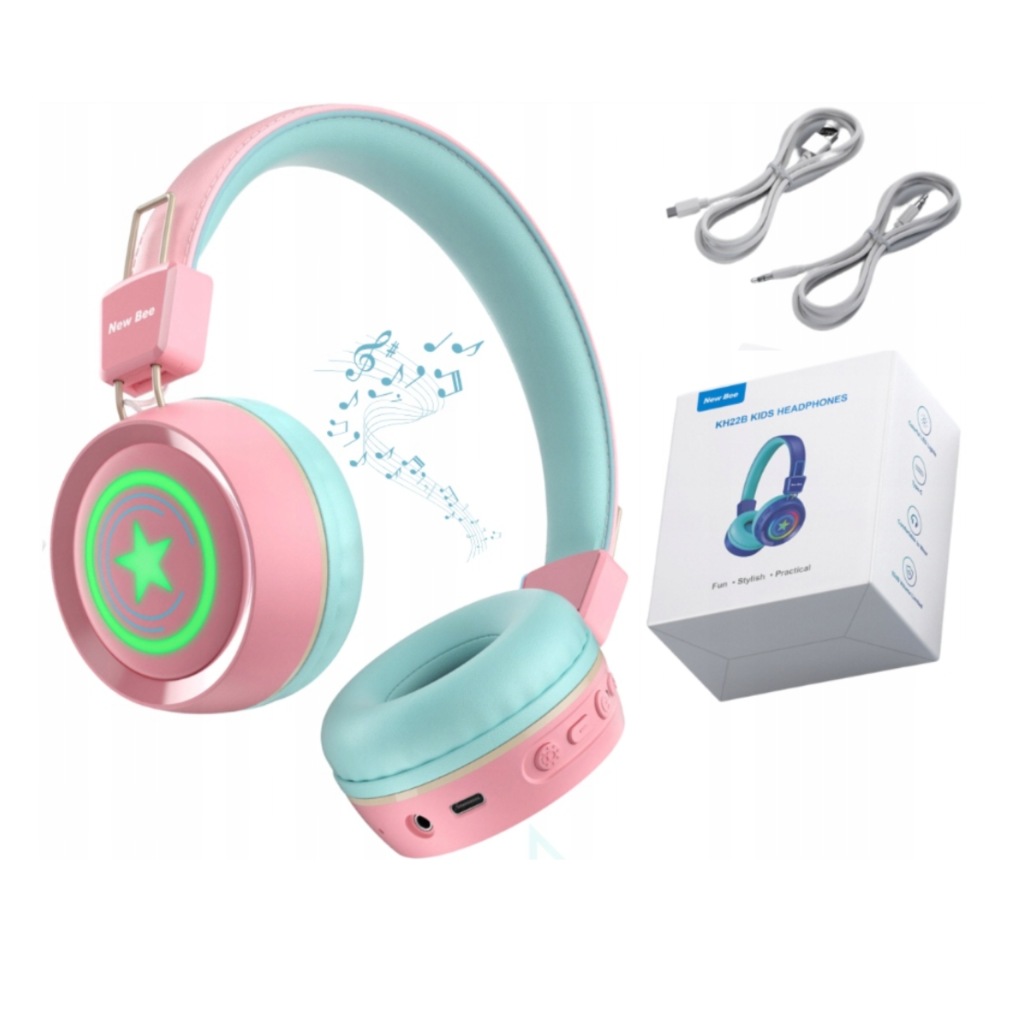 Barevné Sluchátka New Bee Pro Děti Led Bluetooth 32 h Skládací Dárek