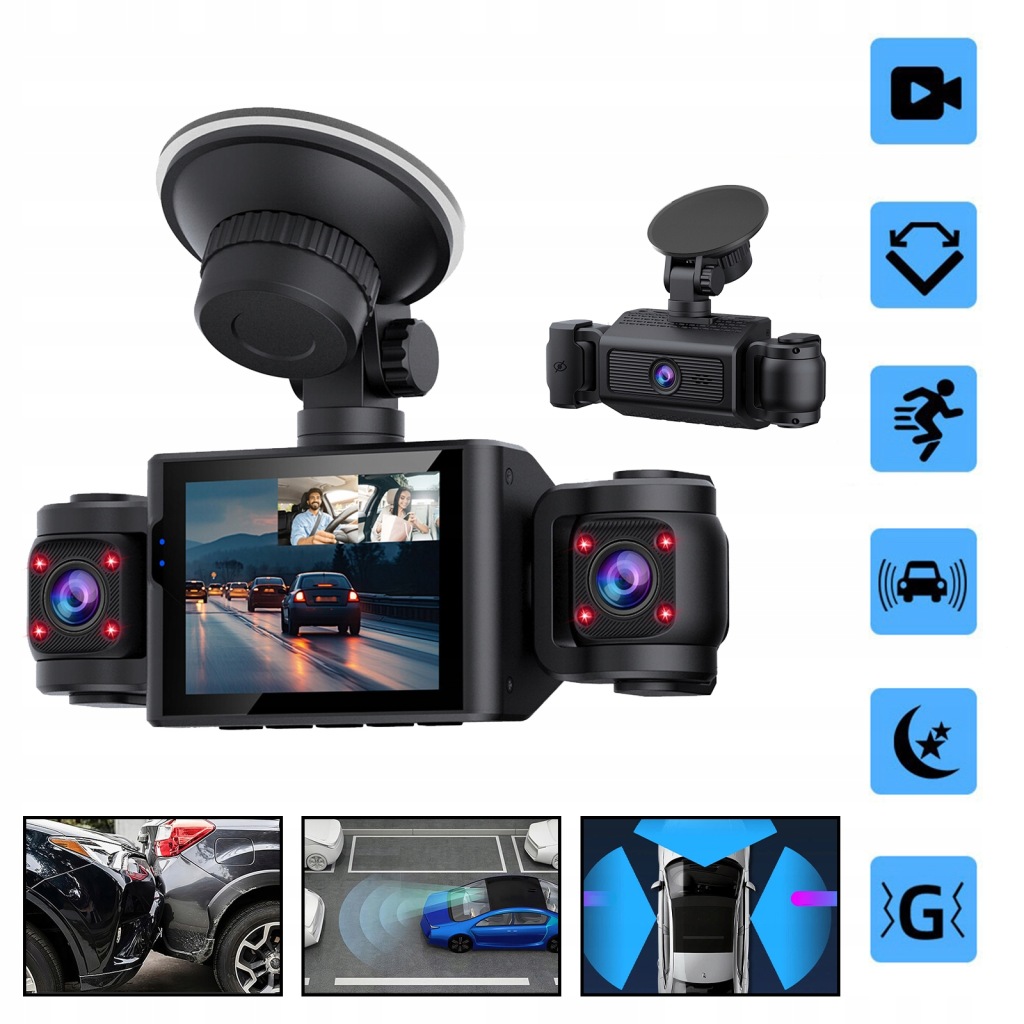 Kamera automobilová 360° 4x Full Hd 1080P G-Sensor Ir Noc Parkování Pl Menu