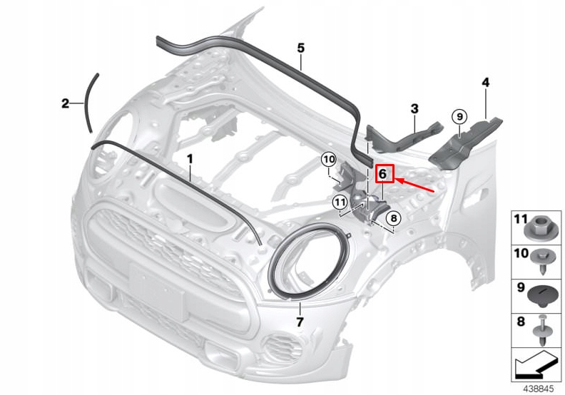 Mini cooper f55 левая уплотнение капота 51767300561 7300561 оригинальная лучшего качества
