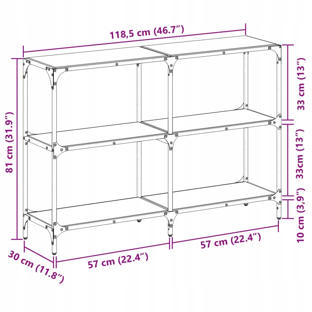 Vidaxl столик konsolowy прозрачный стеклянный blat 118,5x30x81 cm сталь лучшего качества