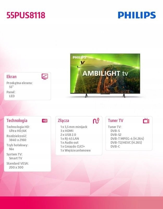 Philips 55pus8118/12 tv led 4k ambilight smart tv dvb-t недорого ➤➤➤  Интернет магазин DARSTAR