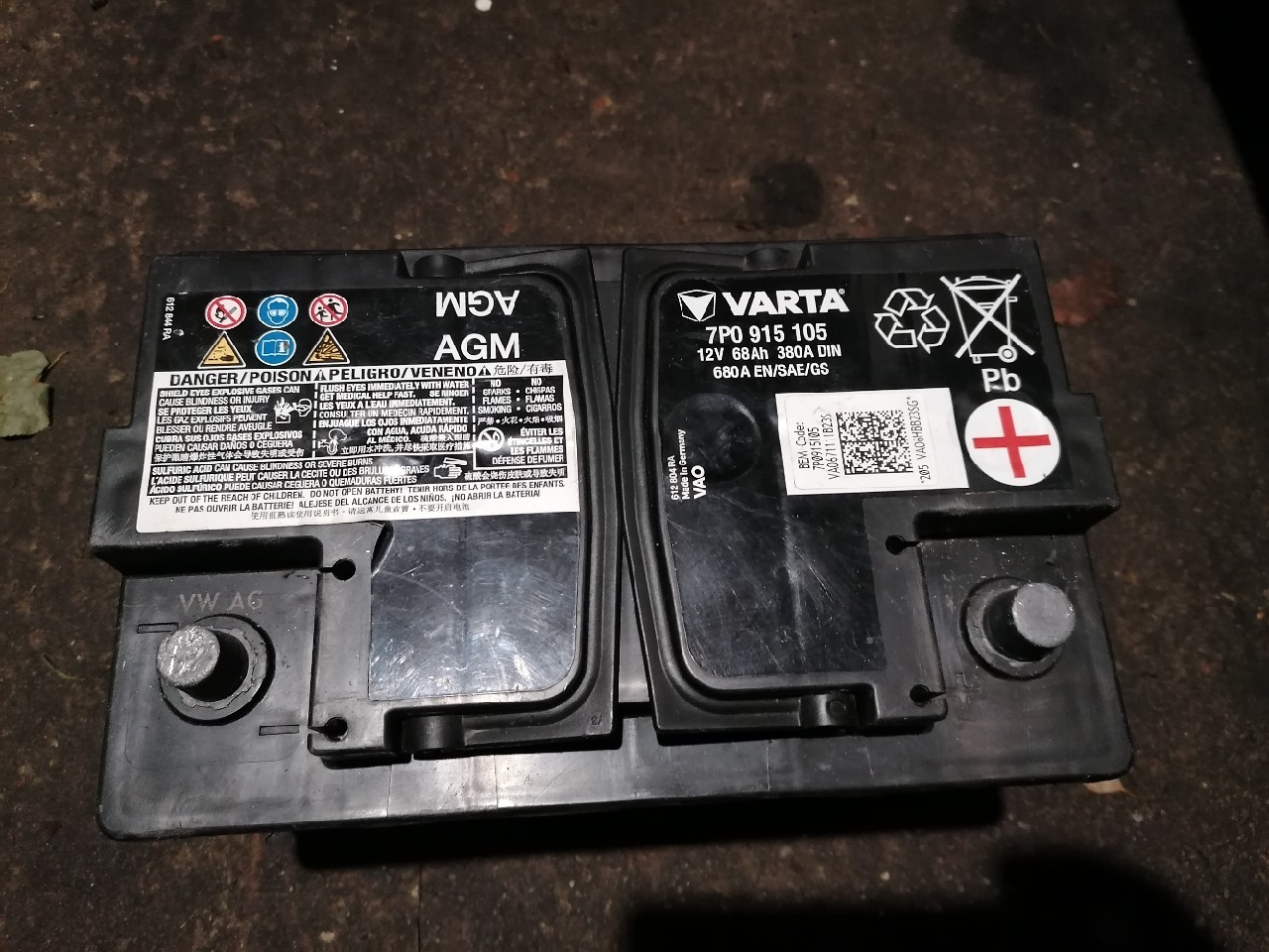 Battery 7p0915105 12v 68ah audi vw