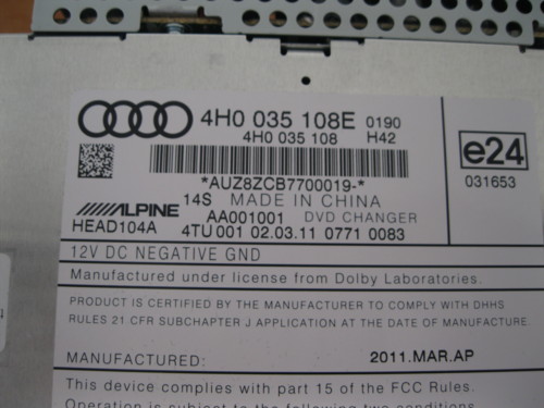 changer Audi A8 A-8 4H0 11r