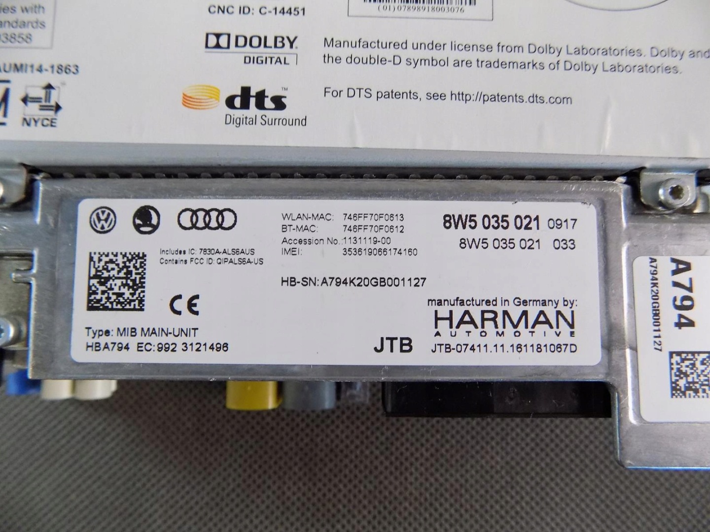 AUDI RS5 8W Navigation MMI 3G+ 8W0919605 8W5035021