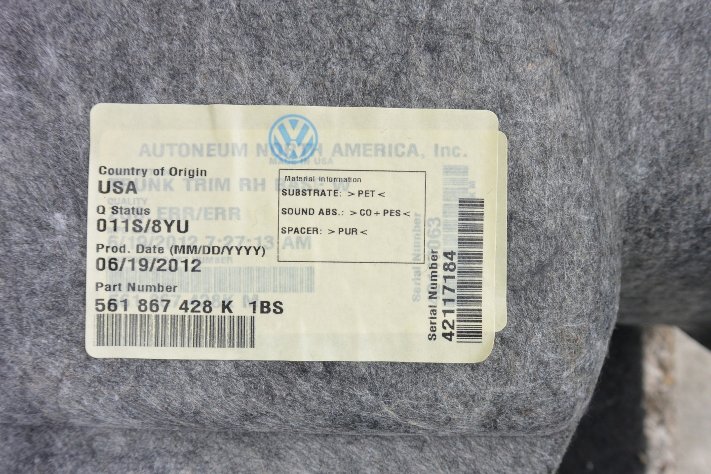 side upholstery boot VW PASSAT B7 B8 USA KPL