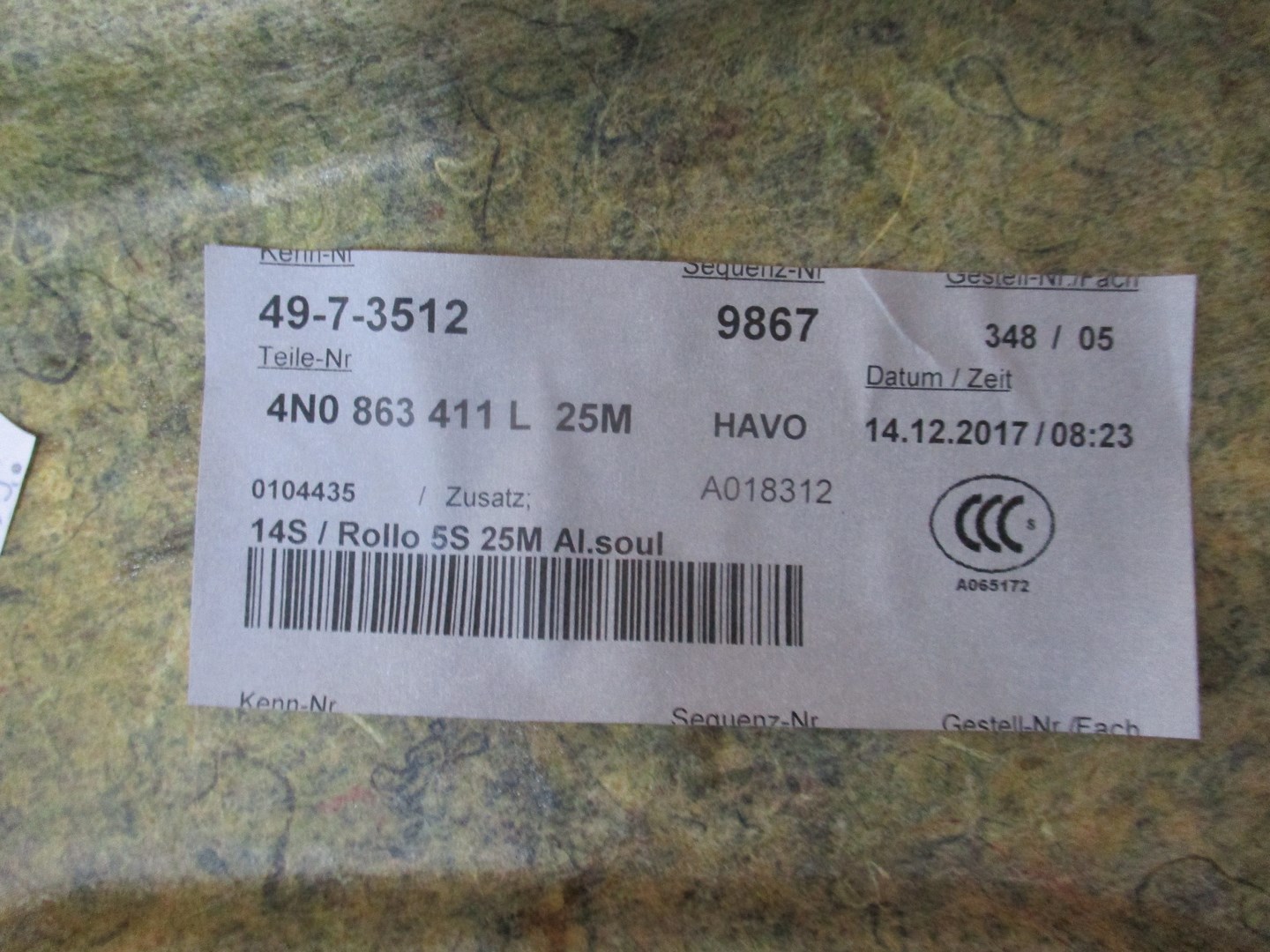 plato rear AUDI A8 4N0 LONG 4N0863411L