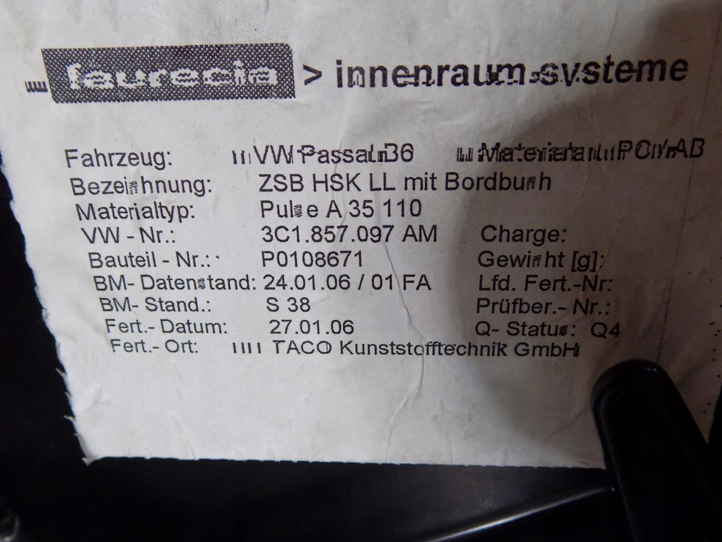 VW PASSAT B6 pretinac suvozača suvozača 3C1857097AM