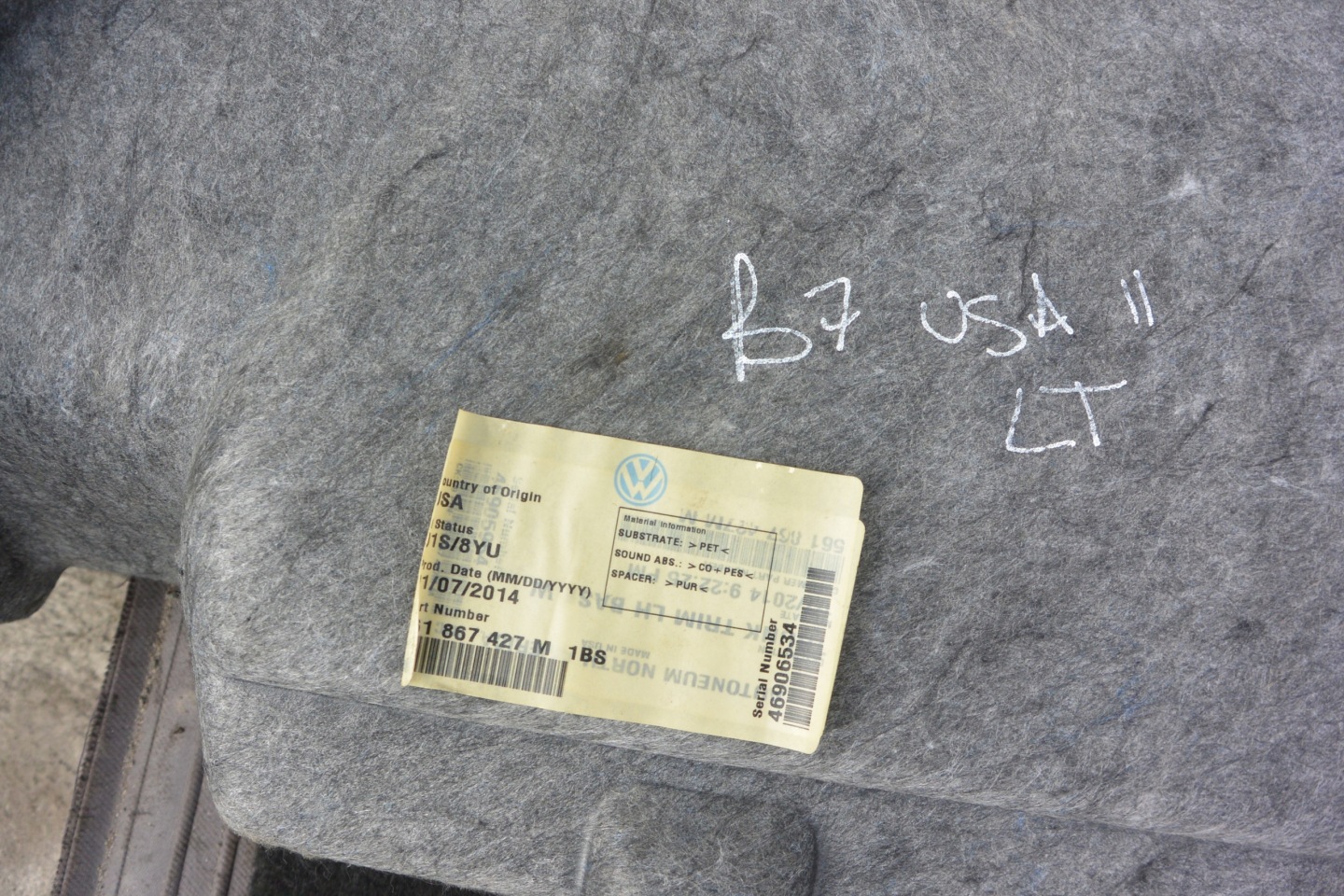 boot upholstery left TAPICERK VW PASSAT B7 B8 USA