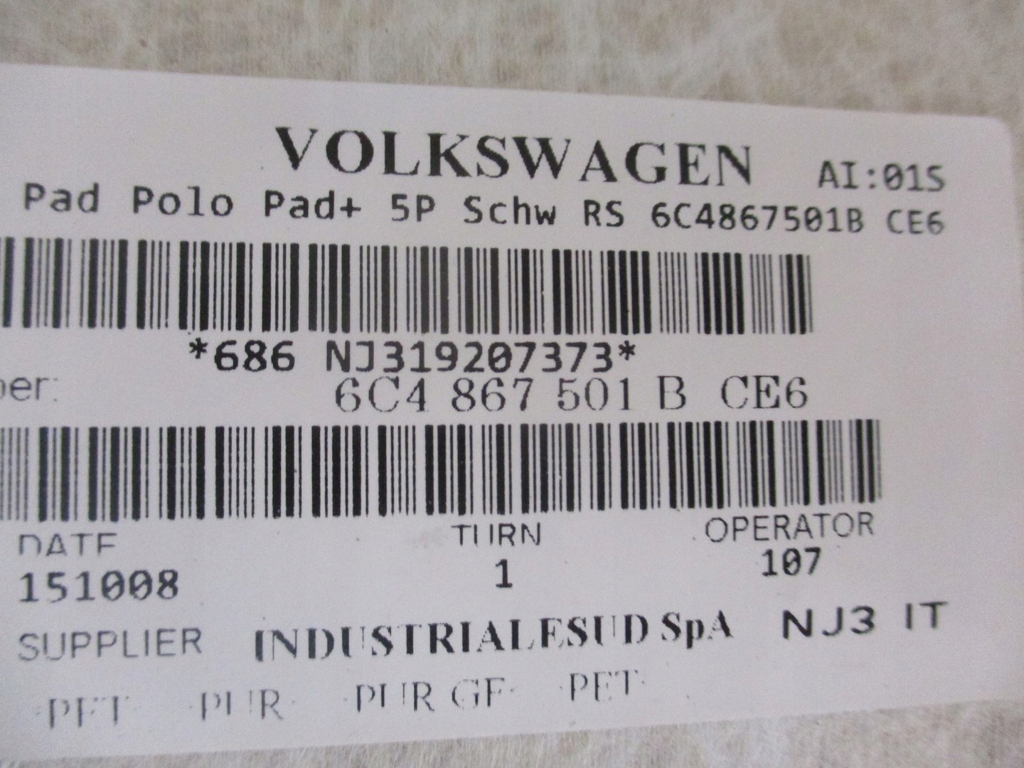 CIELO INTERNO VW Polo 6C0 15R
