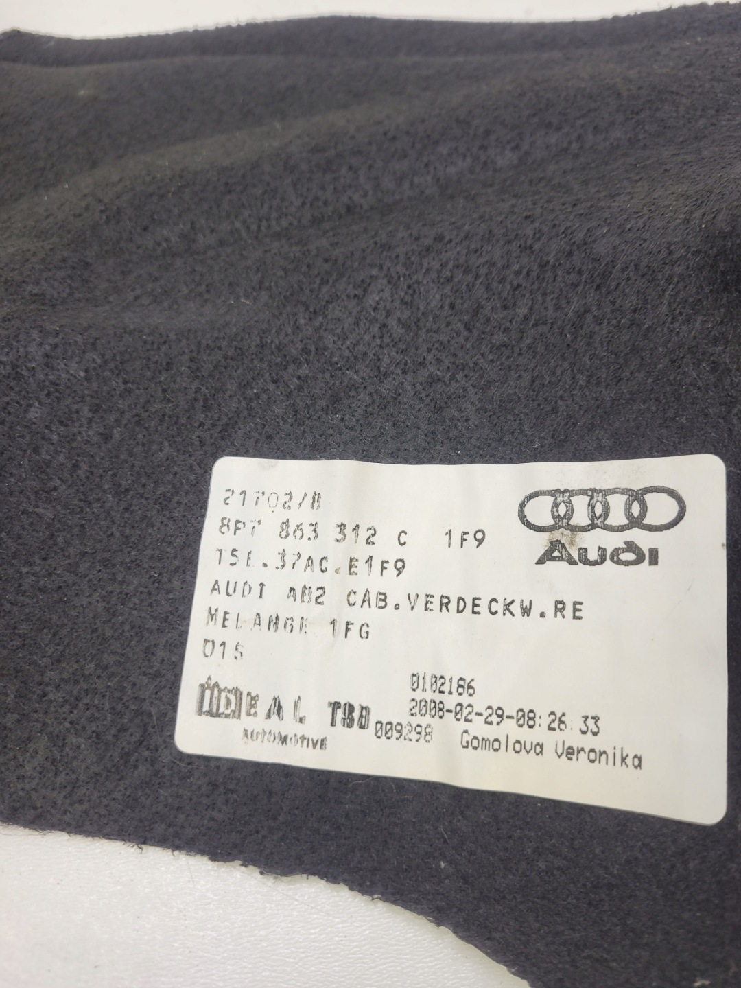 boot upholstery right AUDI A3 CABRIO 8P7863312C