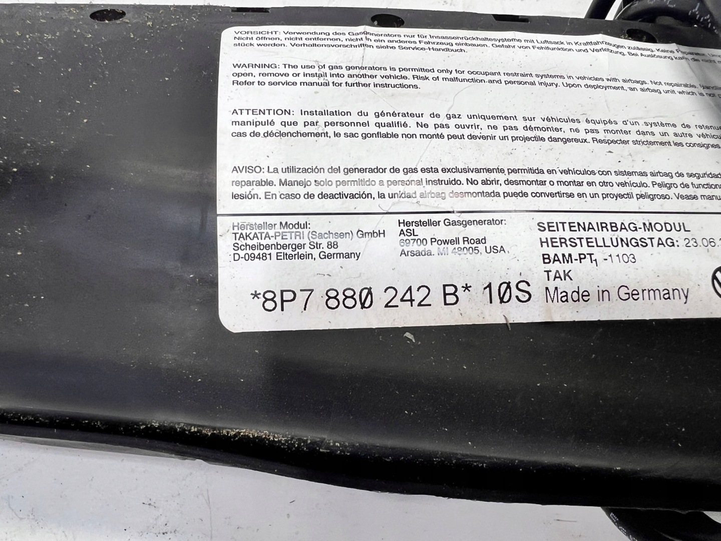 seat airbag right front AUDI A3 8P 8P7880242B