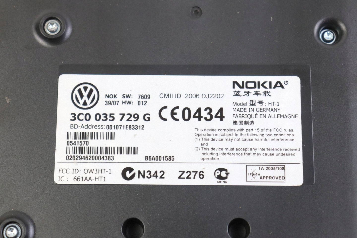 VW PASSAT B6 module BLUETOOTH control unit BLUETOOTH 3C0035729G