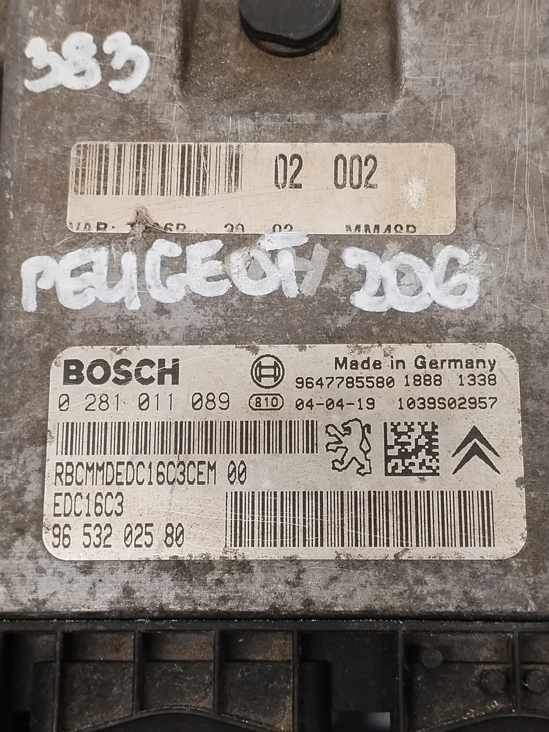 computer control unit of the engine Peugeot 206 9653202580