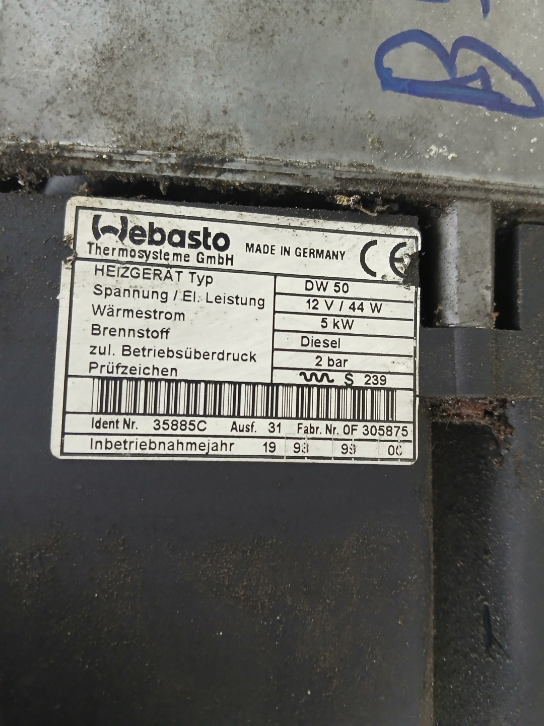 WEBASTO Webasto DW50 5 KW DIESEL 2 BAR