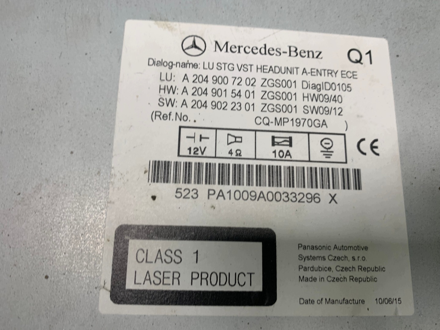 Radio samochodowe Mercedes-Benz C-KLASA W204 2010 A2049007202