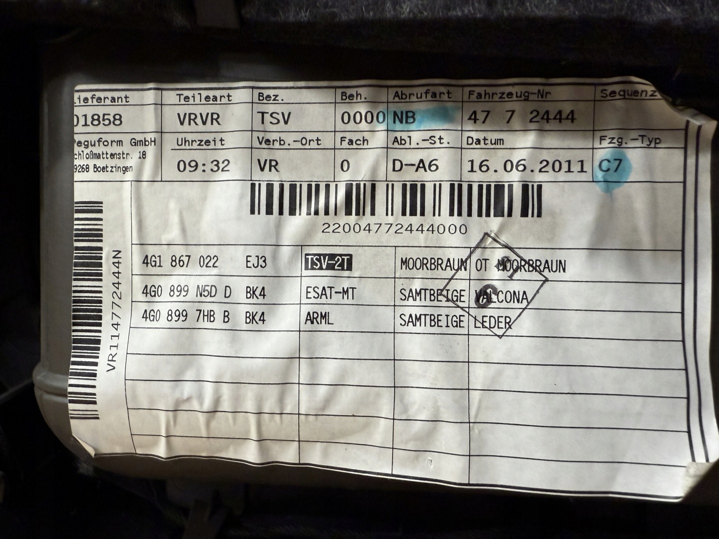 AUDI A6 4G C7 side door right front leather