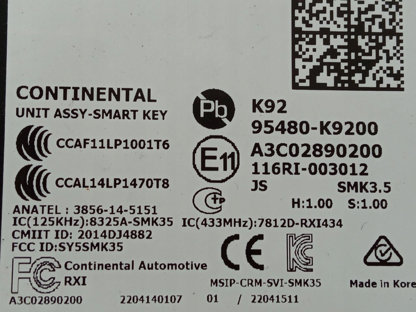 module 95480-K9200 Hyundai Veloster II (2018-2022)