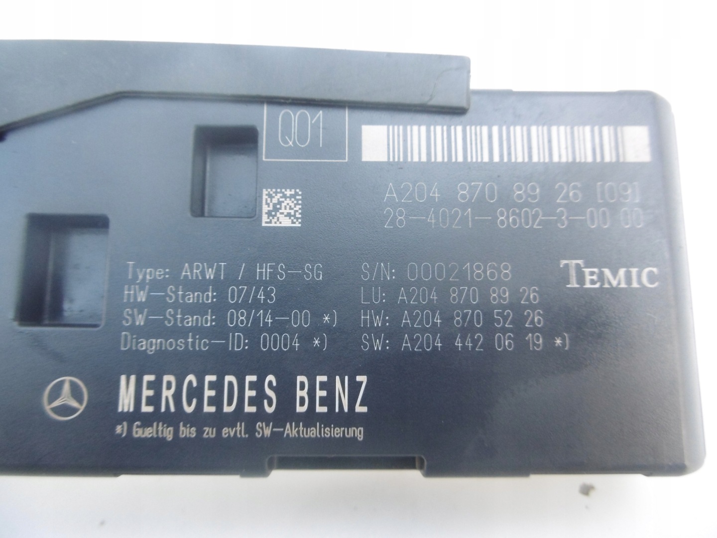 module control unit bonnet KOMBI MERCEDES W204 C-KLASA