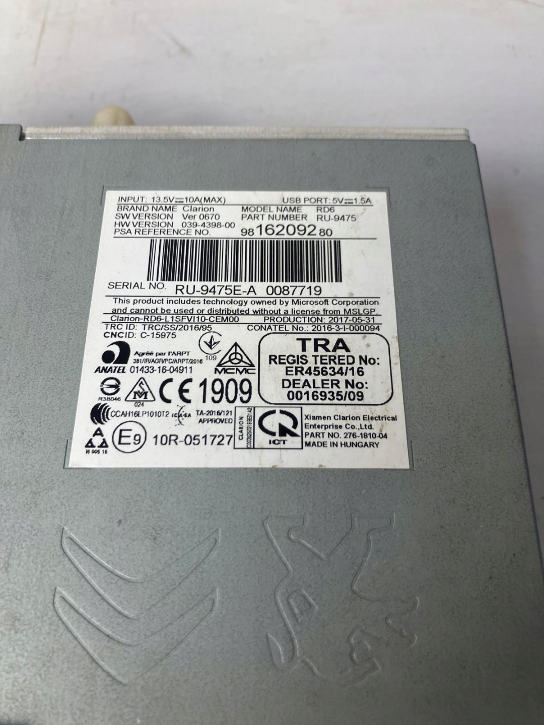 RADIO CITROEN C3 III 9816209280