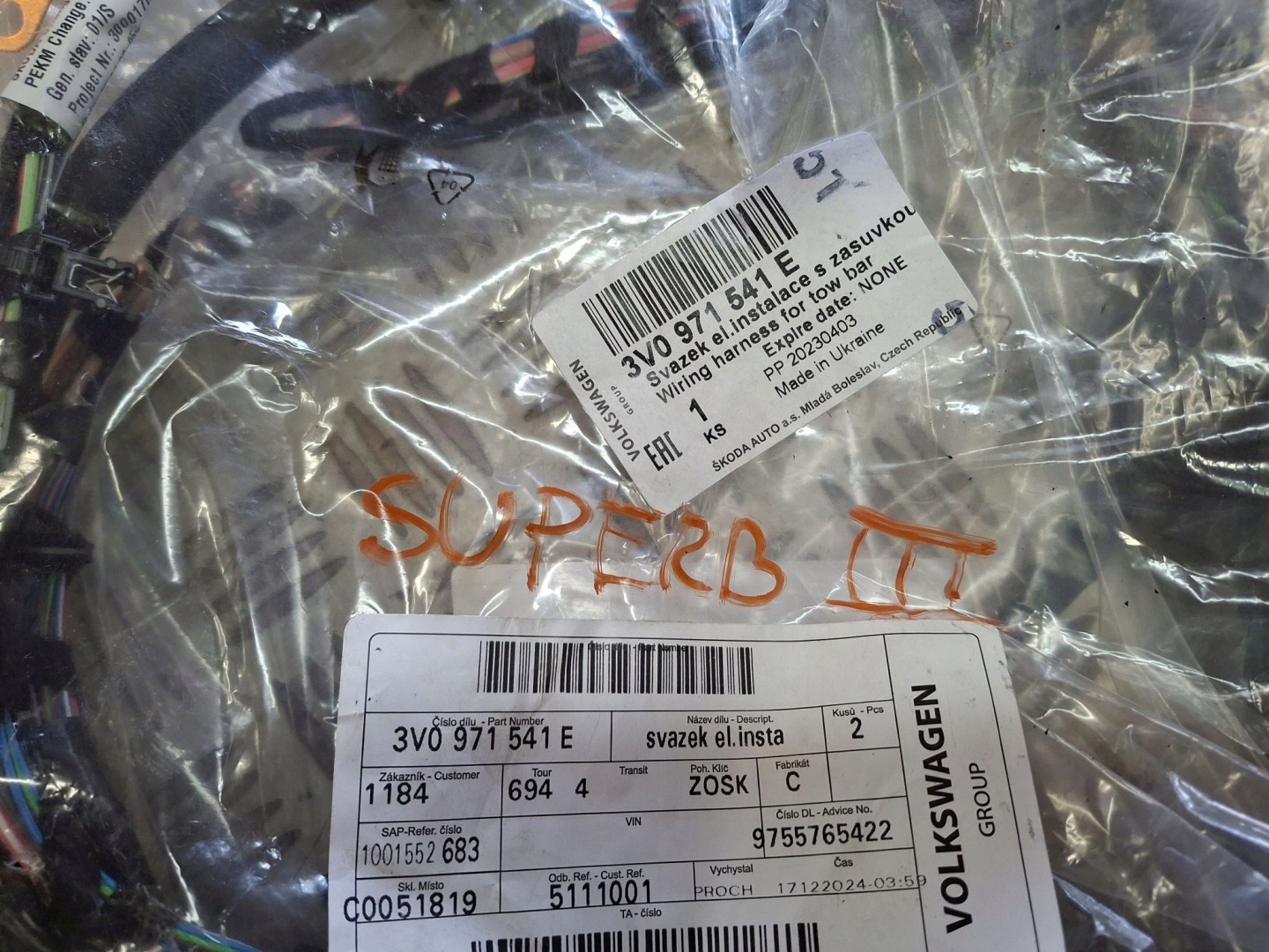 SKODA SUPERB III bundle wiring HAKA HOLOWNICZEGO 3V0971541E