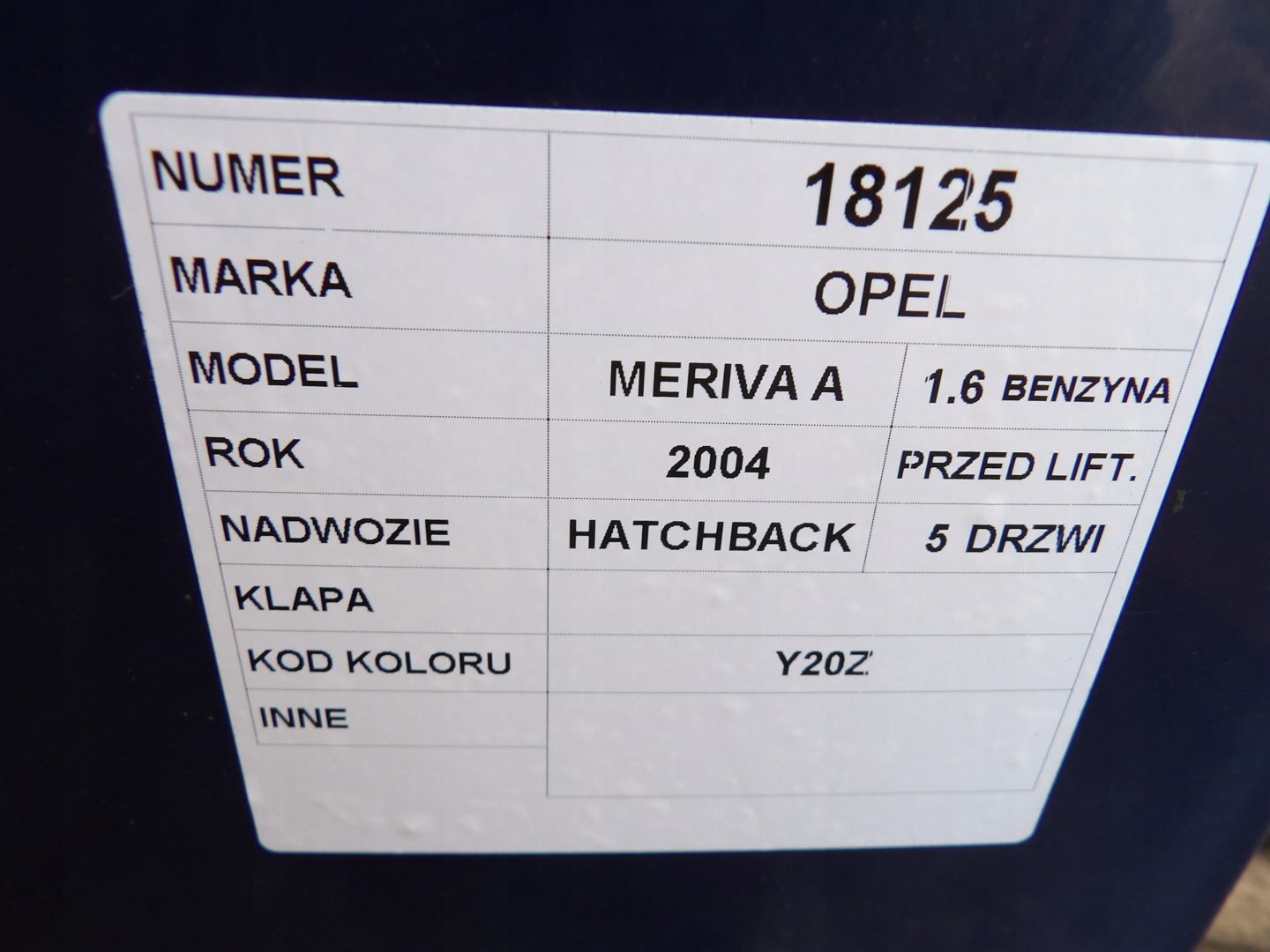 Opel Meriva A boot doors HB 5D lak. Y20Z