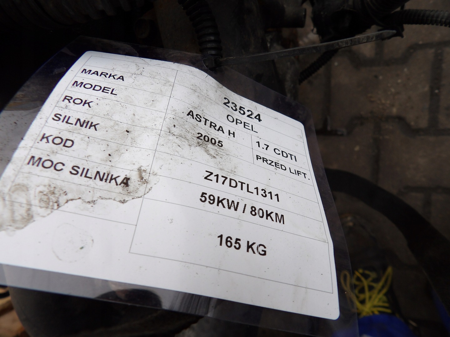 Opel Astra H 1,7 CDTI 59KW 80KM engine complete Z17DTL