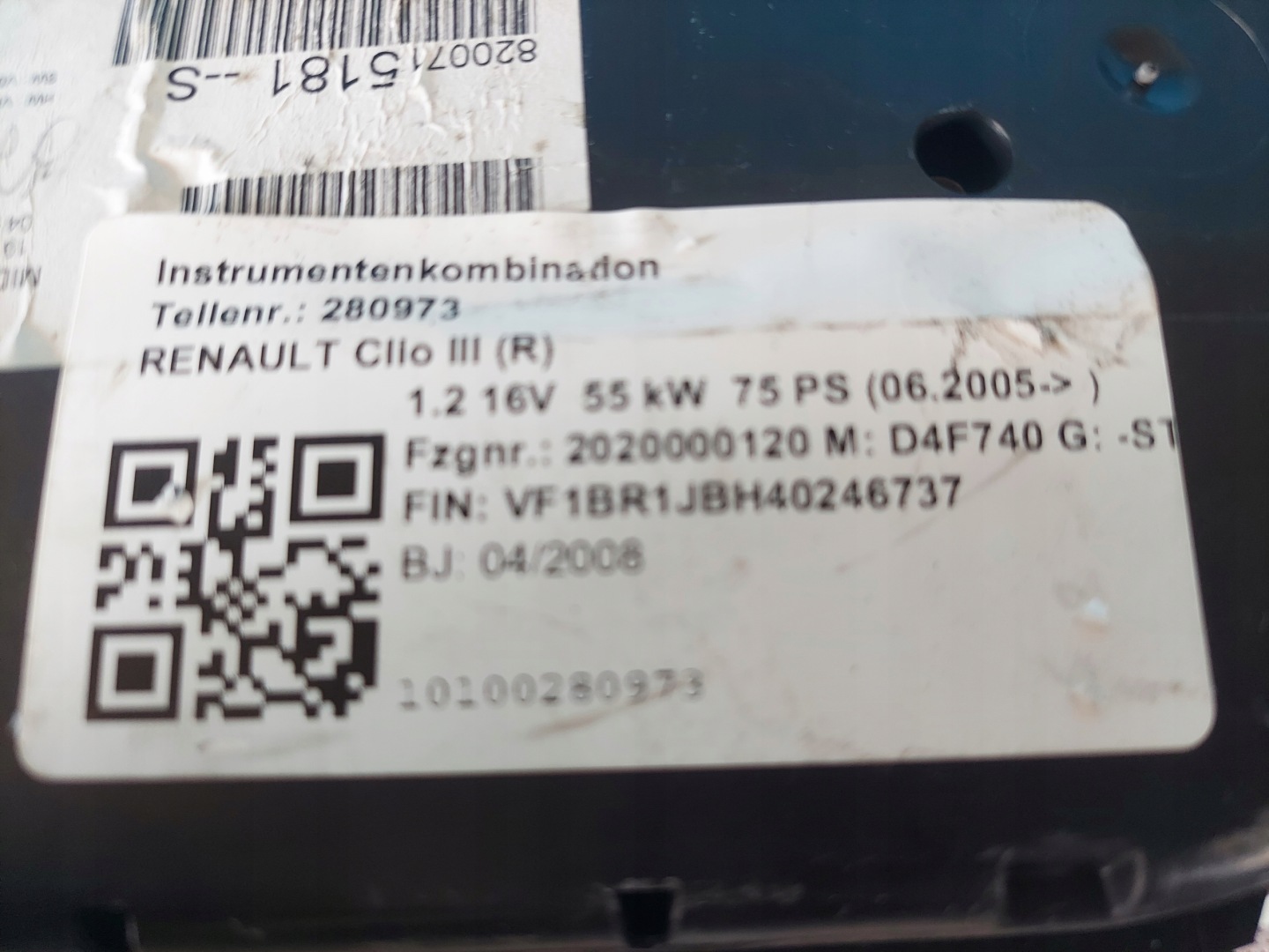 dials clock CLIO III 1.2 B 8200715181S
